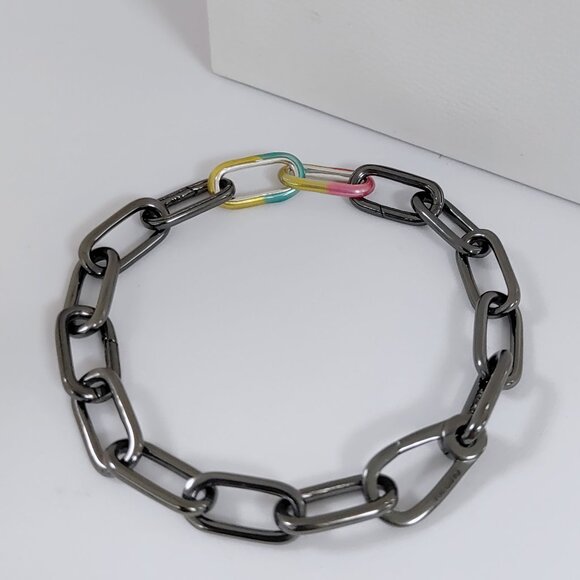 Pandora ME Link Chain Bracelet with Tie-dye Double Link rainbow Ruthenium-Plated - Picture 1 of 5